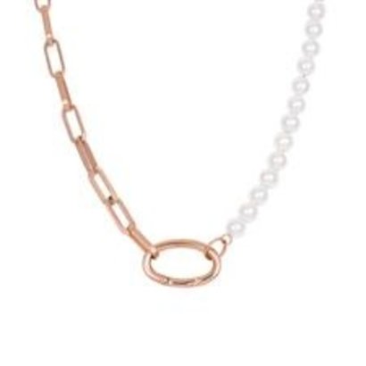 iXXXi JEWELRY IXXXI JEWELRY Halskette Quadratische Kette Perle Rosévergoldeter Stahl