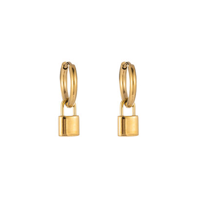 GO-DUTCH LABEL Go Dutch Label Earrings with Charm Padlock Gold colored