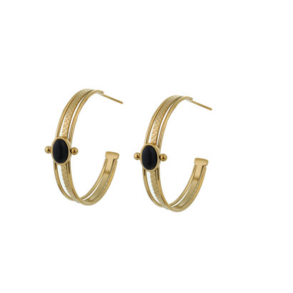 GO-DUTCH LABEL Go Dutch Label Oorring met Onyx steen Goudkleurig