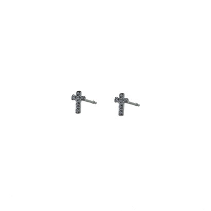 GO-DUTCH LABEL Go Dutch Label Ear Studs Cross with Zirconia stones Silver colored