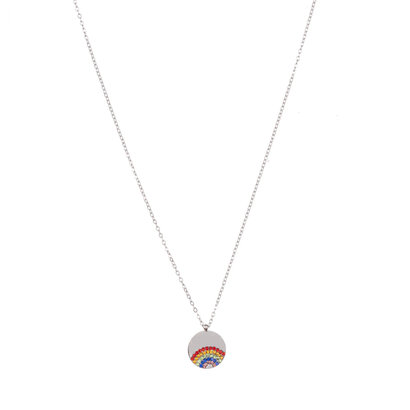 GO-DUTCH LABEL Go Dutch Label Halskette mit rundem Charm Rainbow Silberfarben