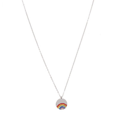 GO-DUTCH LABEL Go Dutch Label Necklace with Round Charm Rainbow Silver colored