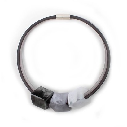 CUBE COLLECTION CUBE NECKLACE Grey Light 3 Silver Grey - White CUBE