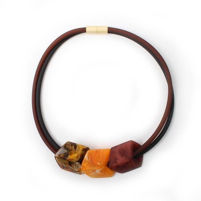 CUBE COLLECTION CUBE KETTING Zwart Bruin met 3 Tigerey- Pumpkin - Brown CUBE