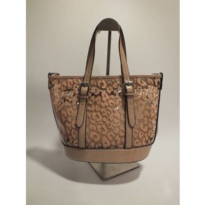 beige tijger handtas met kleine handtas in