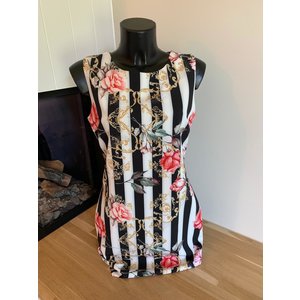 Zwart/wit kleedje gestreept met bloemen S-XL