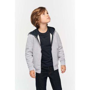 k486 kinder vest met kap en rits 280gr geborstelde fleece aan binnekant. contrast kleuren.