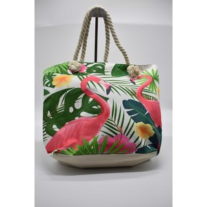 Strand tas flamingo bloemen met dikke koord