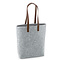 vilt shopper licht grijs  met bruin leder look band geborduurd