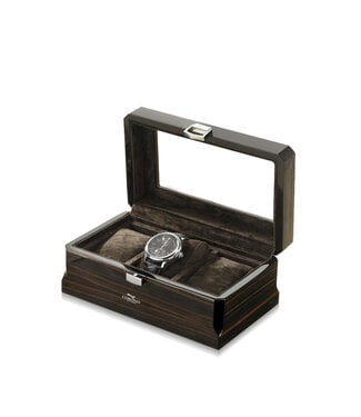 Chronoguard Uhrenbox Positano für 3 Uhren Makassar Hochglanz, mit Sichtfenster 19 × 9 cm