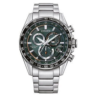 Citizen Funkuhr Solar Eco Drive silberfarben grün CB5914-89X