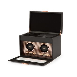 WOLF 1834 Uhrenbeweger Axis Double Watch Winder mit Schmuckfach und Reise-Etui - Kupfer