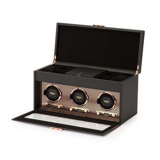 WOLF 1834 Uhrenbeweger Axis Triple Watch Winder mit Schmuckfach und Reise-Etui - Kupfer