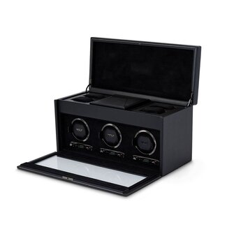 WOLF 1834 Uhrenbeweger „British Racing“ Triple Watch Winder mit Reise-Etui schwarz