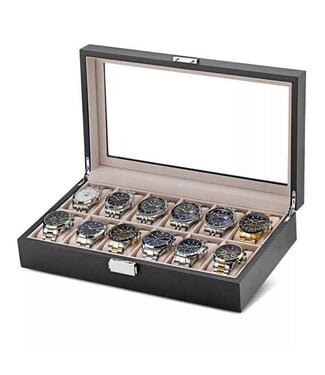 Uhrenbox  für 12 Uhren Schwarz /beige Holz