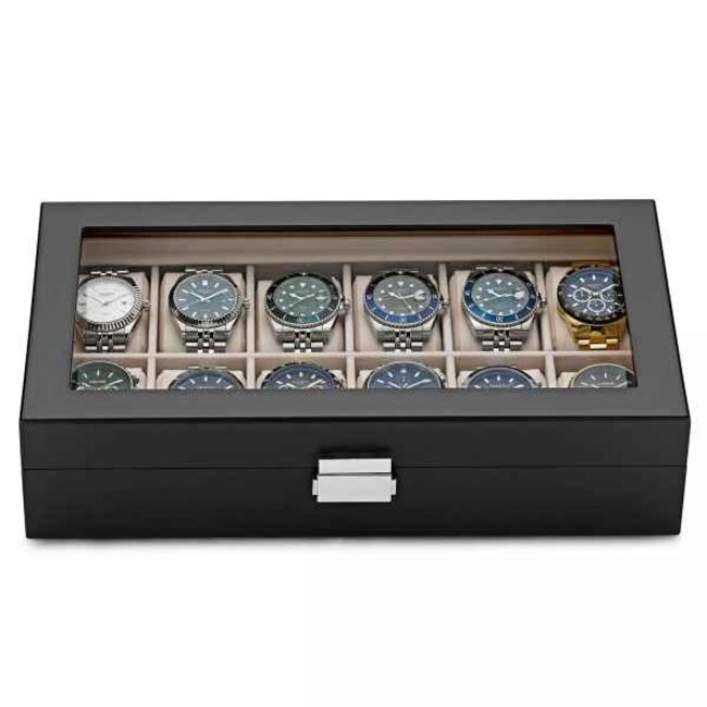 leonardo louis Uhrenbox  für 12 Uhren Schwarz/beige Holz