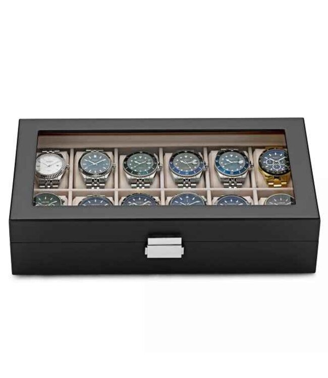 Uhrenbox  für 12 Uhren Schwarz/beige Holz