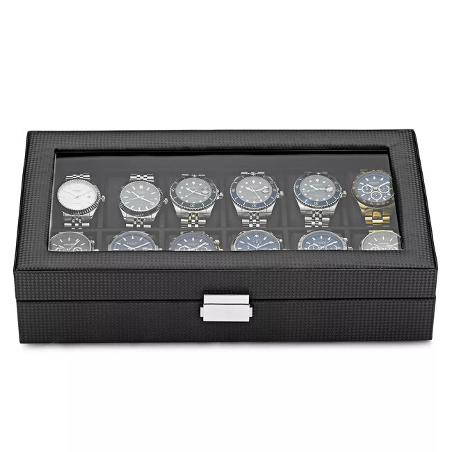 leonardo louis  Uhrenbox  für 12 Uhren Schwarz /schwarz Carbon Style