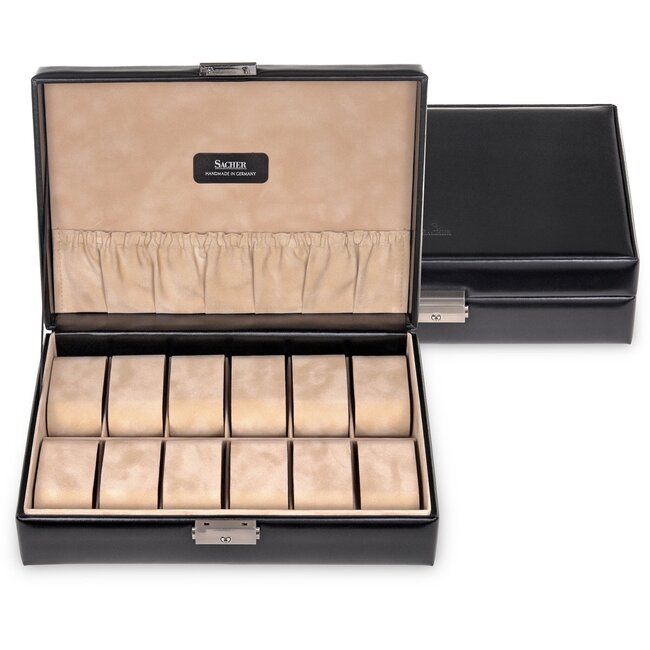 Uhrenetui für 12 Uhren new classic / schwarz (Leder)