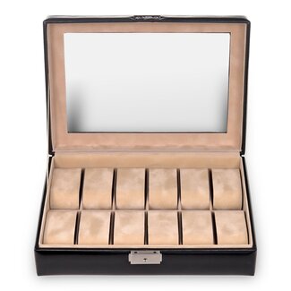 Uhrenetui für 12 Uhren new classic / schwarz (Leder)