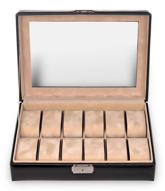 Sacher  Uhrenetui New Classic für 12 Uhren Schwarz, Leder, mit Sichtfenster 29 × 8 cm