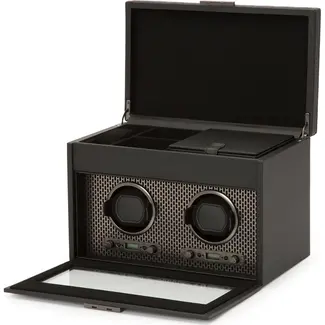 WOLF 1834 Uhrenbeweger Axis Double Watch Winder mit Schmuckfach und Reise-Etui -grau