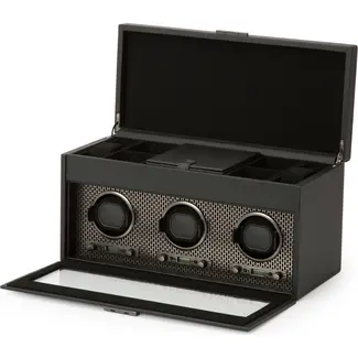 WOLF 1834 Uhrenbeweger Axis Triple Watch Winder mit Schmuckfach und Reise-Etui  grau