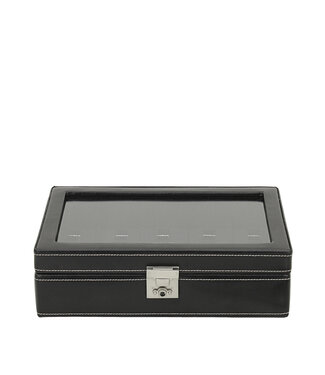Friedrich Uhrenkoffer London für 10 Uhren Schwarz, Leder, Glasdeckel 29 × 8,5 cm