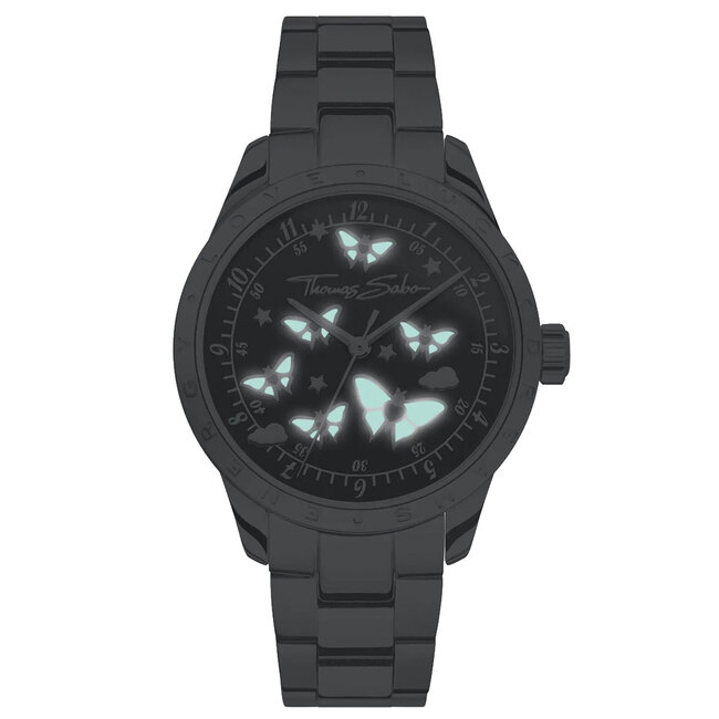 Thomas Sabo   Damenuhr mit Schmetterlingen silberfarben - WA0432-201-203