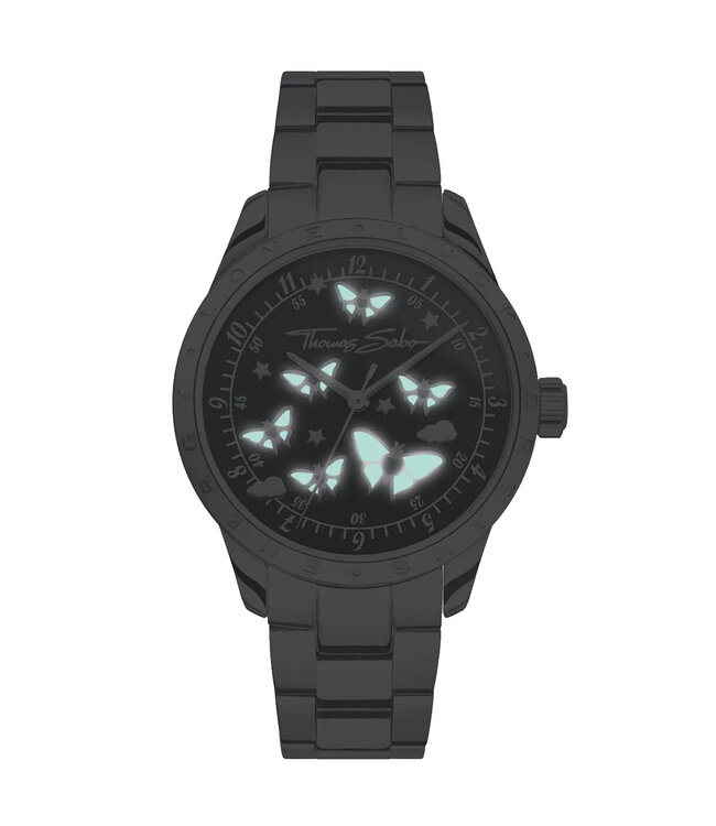 Thomas Sabo   Damenuhr mit Schmetterlingen silberfarben - WA0432-201-203