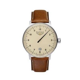 Bauhaus Herrenuhr mit Lederband Ronda Quarz Monotimer Einzeigeruhr Datum 2042-5