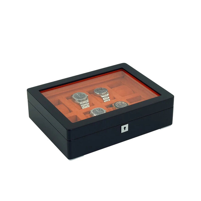 leonardo louis   Uhrenbox schwarz 4 Uhren mit Orangem Samt