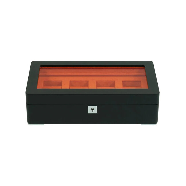 leonardo louis   Uhrenbox schwarz 4 Uhren mit Orangem Samt