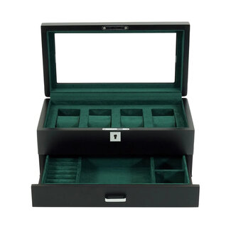 leonardo louis Elegante  schwarz  4 Uhren mit grünem Samt + Schublade