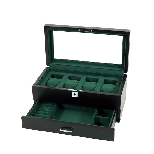 leonardo louis  Elegante  schwarz  4 Uhren mit grünem Samt + Schublade