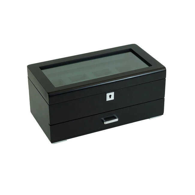 leonardo louis  Elegante  schwarz  4 Uhren mit grünem Samt + Schublade