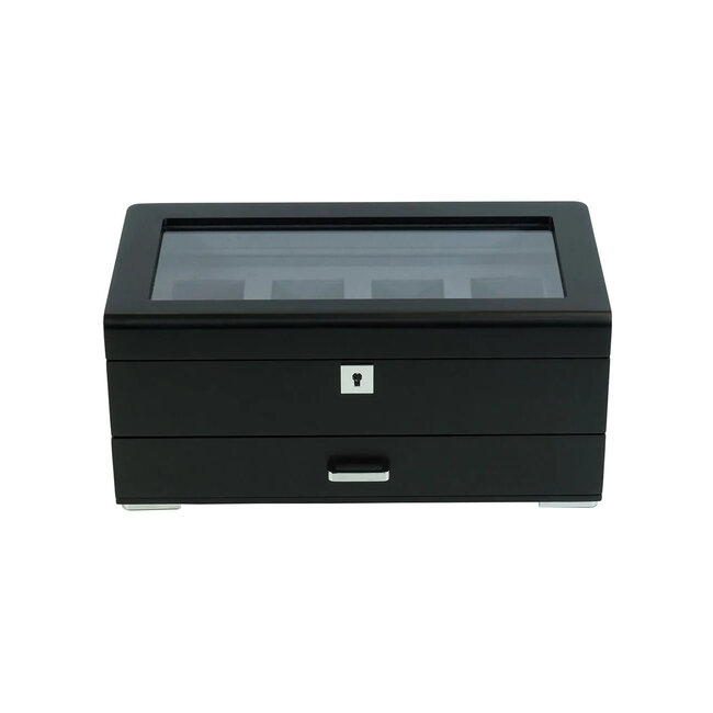 leonardo louis  Elegante  schwarz  4 Uhren mit grauem Samt + Schublade