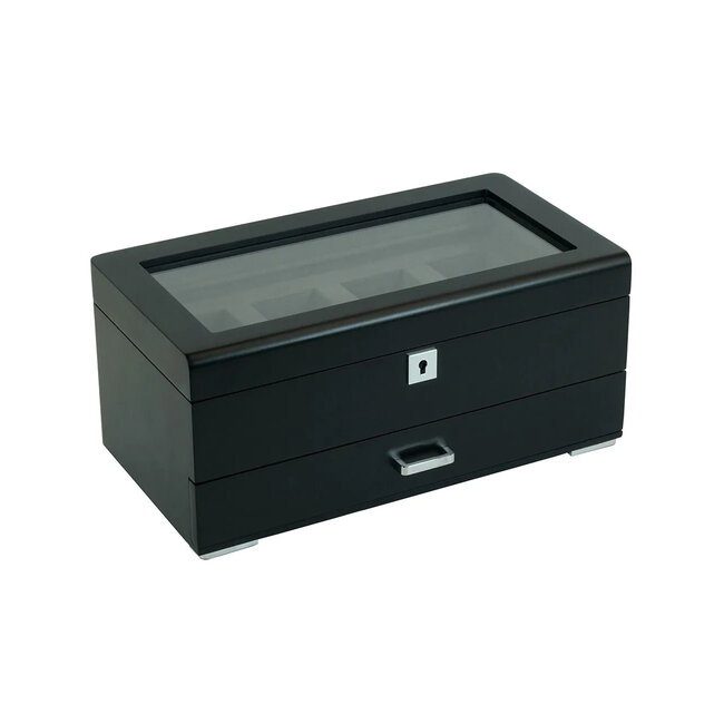 leonardo louis  Elegante  schwarz  4 Uhren mit grauem Samt + Schublade