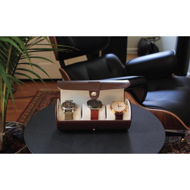 leonardo louis  Uhrenrolle aus schokoladenbraunem veganem Leder für 3 Uhren
