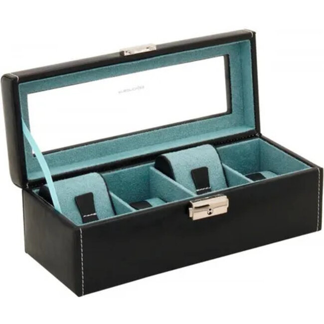 Friedrich  Uhrenkoffer Bond für 4 Uhren mit Glasdeckel schwarz