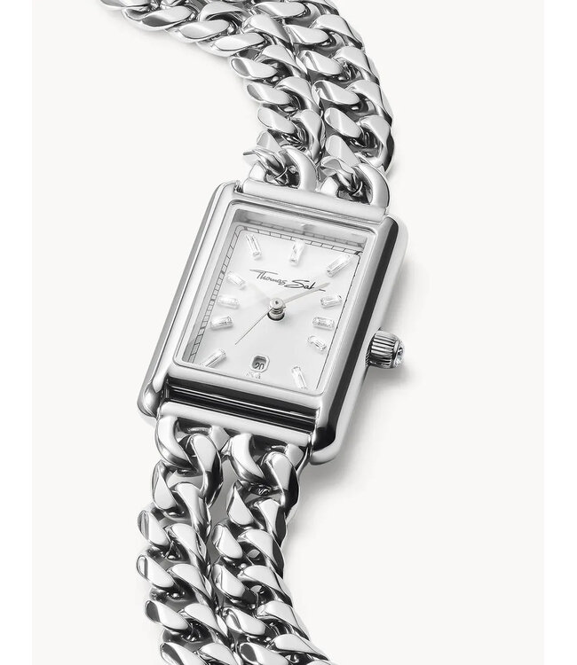 Thomas Sabo   Rechteckig WA0428-201-201 Weiss Silber Damenuhr