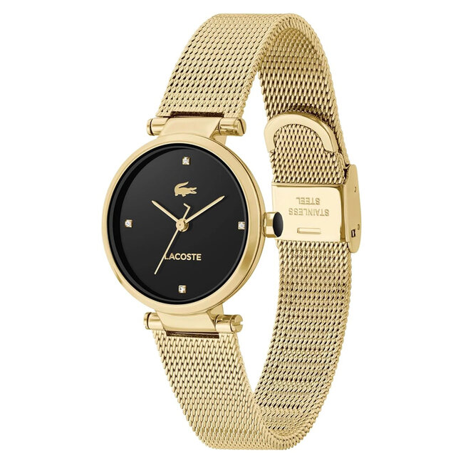 Lacoste Gold Steel Mesh Black Dial Damenuhr – 2001336