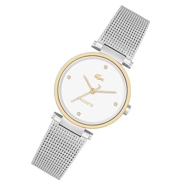 Lacoste Edelstahl-Mesh-Damenuhr mit weißem Zifferblatt – 2001337