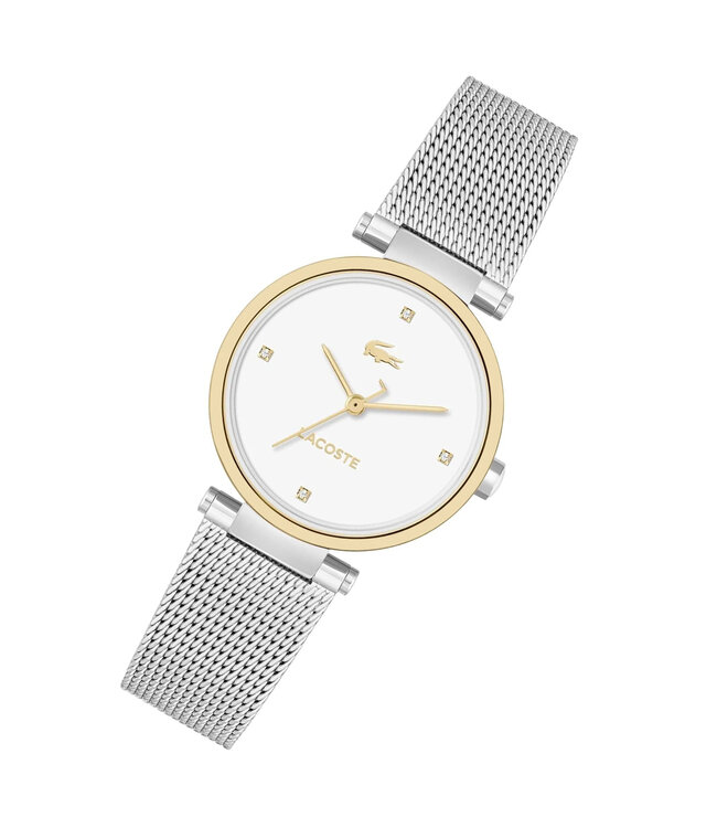 Lacoste Edelstahl-Mesh-Damenuhr mit weißem Zifferblatt – 2001337