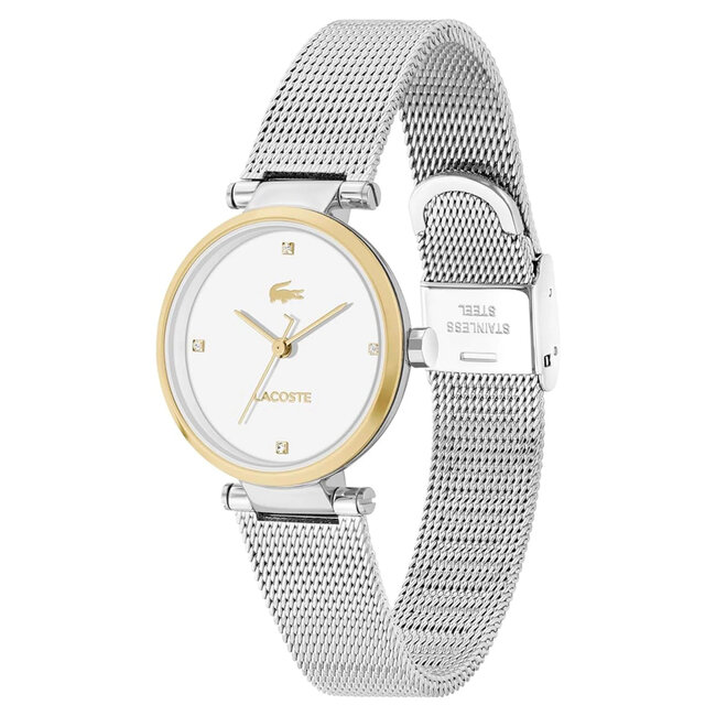 Lacoste Edelstahl-Mesh-Damenuhr mit weißem Zifferblatt – 2001337
