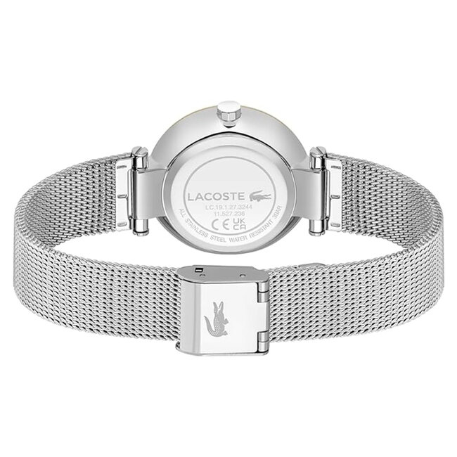 Lacoste Edelstahl-Mesh-Damenuhr mit weißem Zifferblatt – 2001337