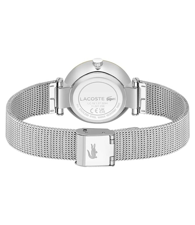 Lacoste Edelstahl-Mesh-Damenuhr mit weißem Zifferblatt – 2001337