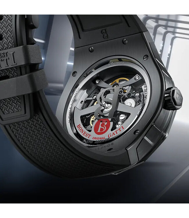 Bonest Gatti  BG5807-A1 K9 Crystal Skeleton Automatik Schwarz Herrenuhr