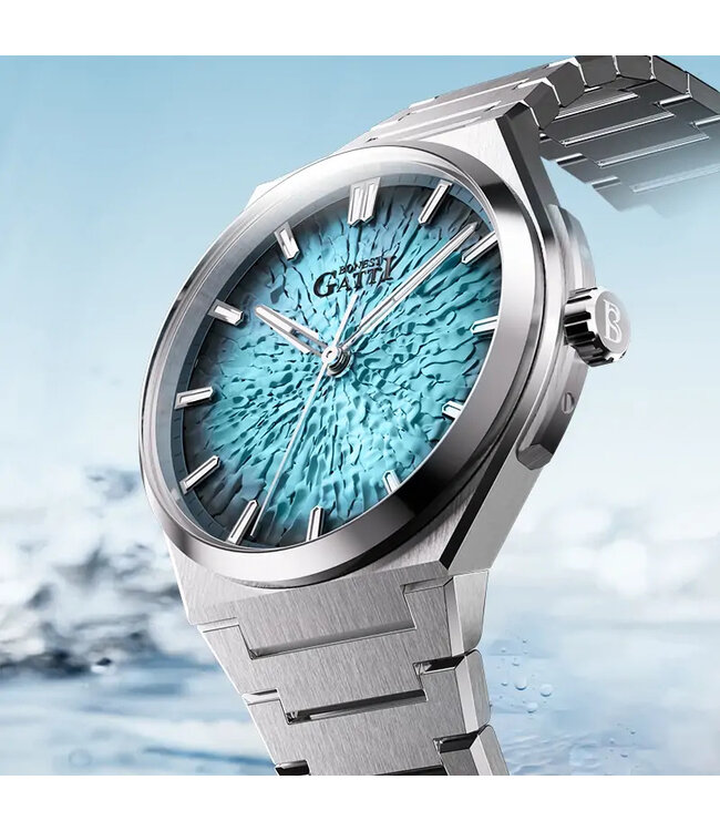 Bonest Gatti  BG8013-S3 Ice Crack Automatik Silber Herrenuhr