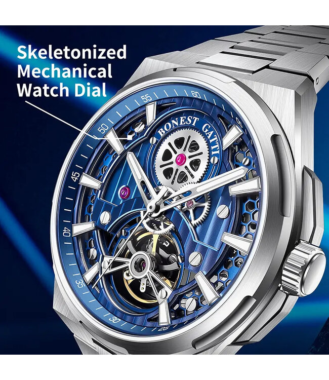 Bonest Gatti  BG8007-S2 Skeleton Automatik Silber Herrenuhr